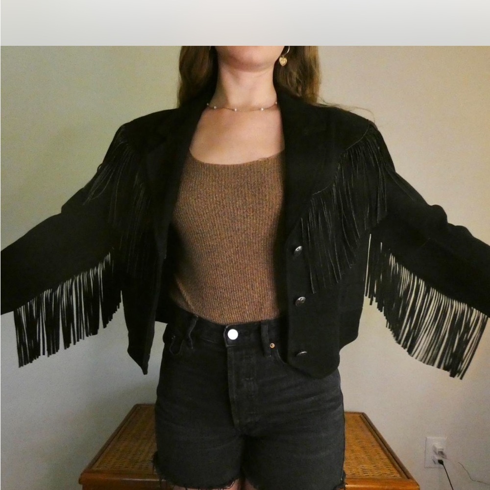 PIONEER Black Blazer with Fringe Details